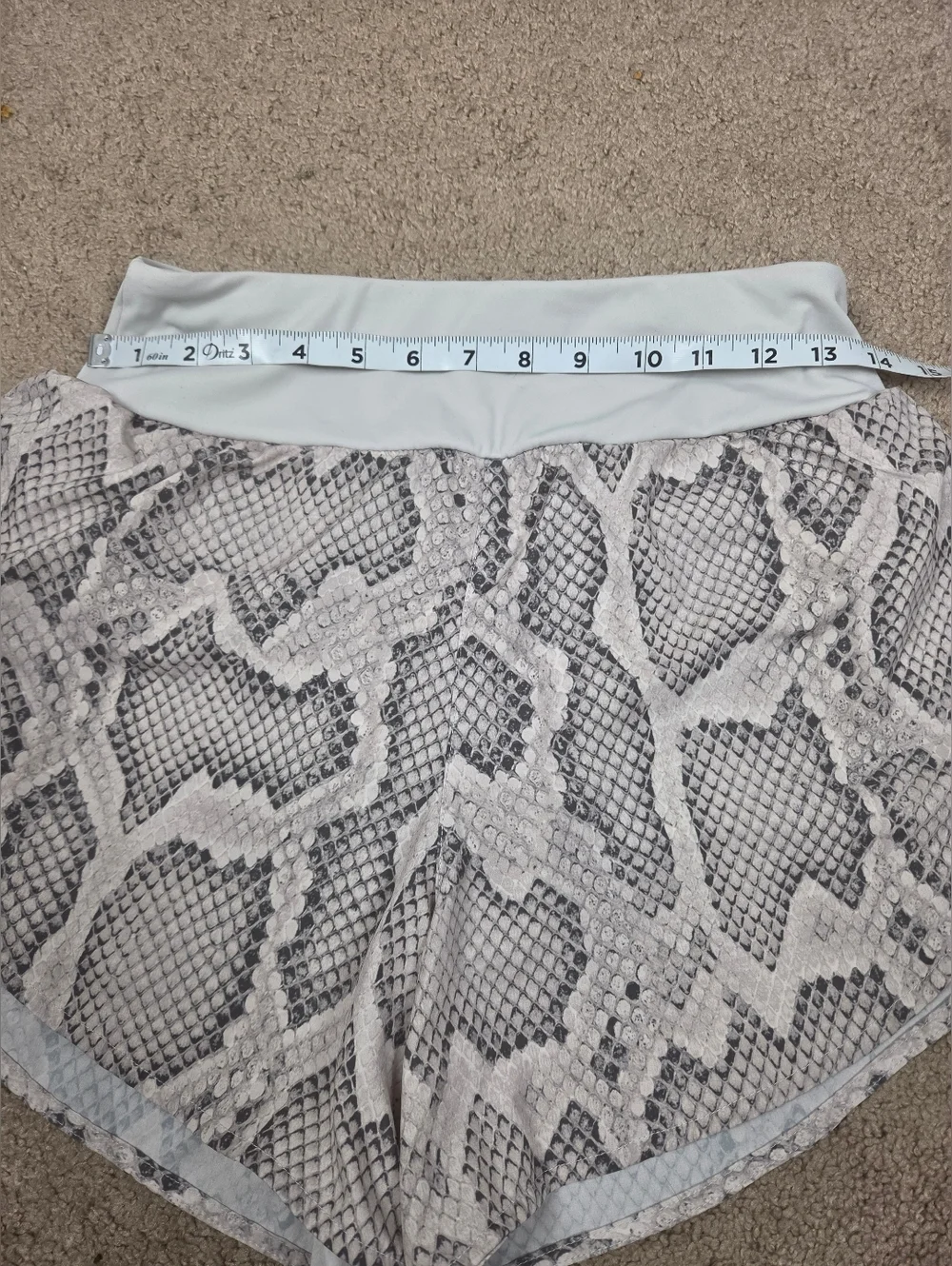 Varley Snake Print Performance Shorts in Light Gray and White